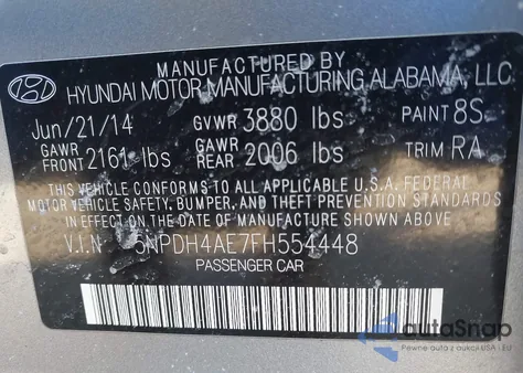 2015 Hyundai Elantra Se из США, поврежденный, VIN 5NPDH4AE7FH554448